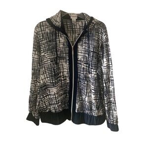 Chico's Travelers Women’s Hoodie Slinky Knit Navy Blue White Size 2